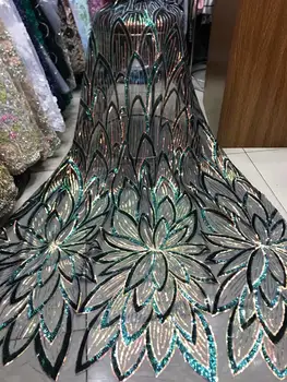 

Latest African Lace Fabric 2019 High Quality 3 D Flowers African French Net Laces With Sequins Embroidery Tulle Lace For Dress