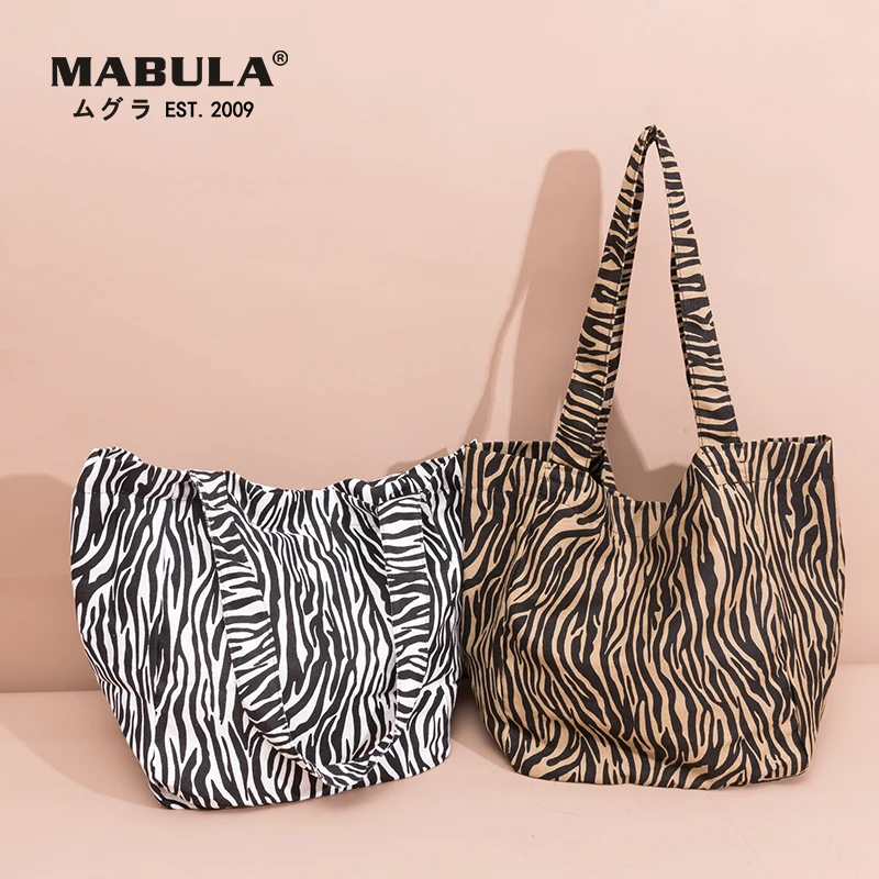 MABULA Zebra Print Tote Handbag Reusable Shopping Grocery Shoulder Bags 19x30x34cm Canvas Animal Prints | Багаж и сумки
