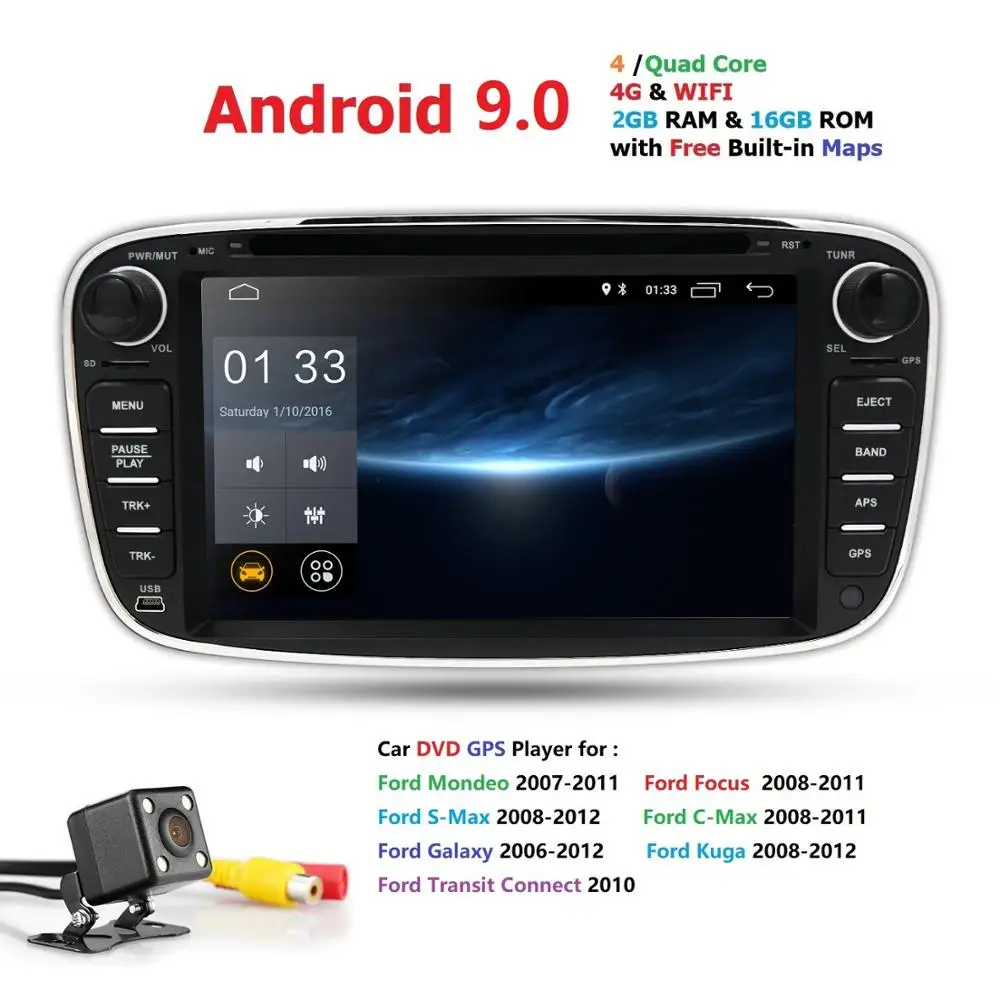Quac core Pure Android 9 0 автомобильный DVD навигатор для Ford Mondeo S Max C max Focus камера заднего