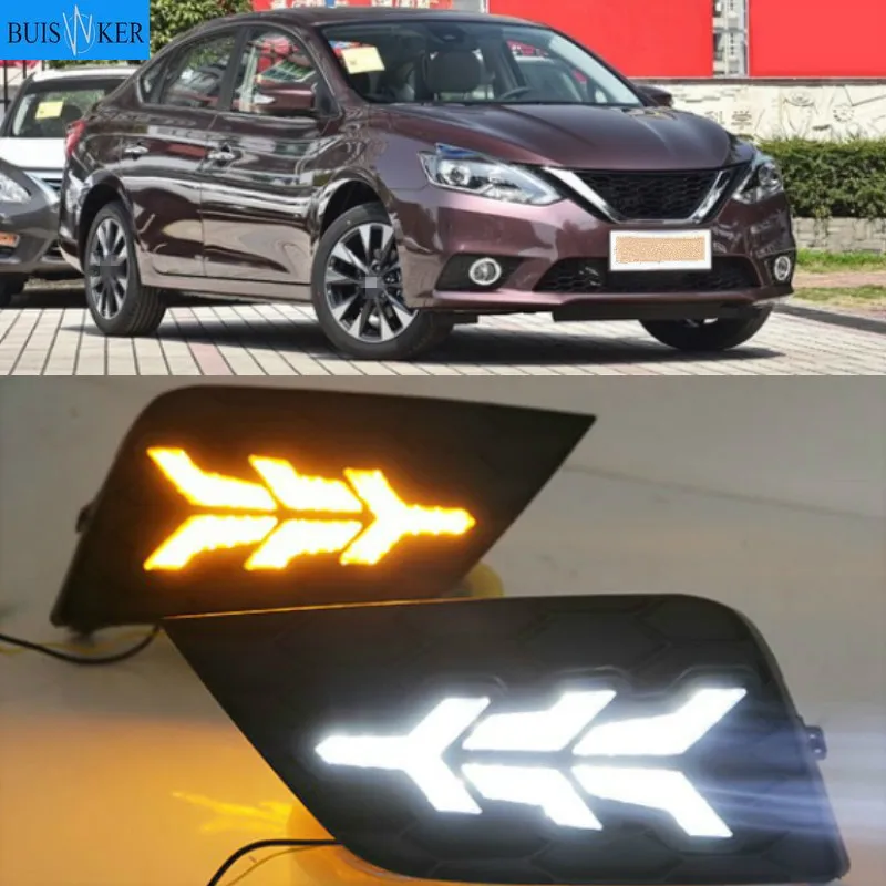 

Светодиодные дневные ходосветильник DRL для Nissan Sylphy sentra 2016-2018 желтый сигнал поворота, синий ночсветильник, беспроводной переключатель