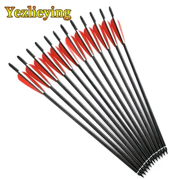 

Hunting Crossbow 12pcs 16inch Carbon Arrows Archery Bolts replace arrow head OD 8.8mm plastic feather for Longbow