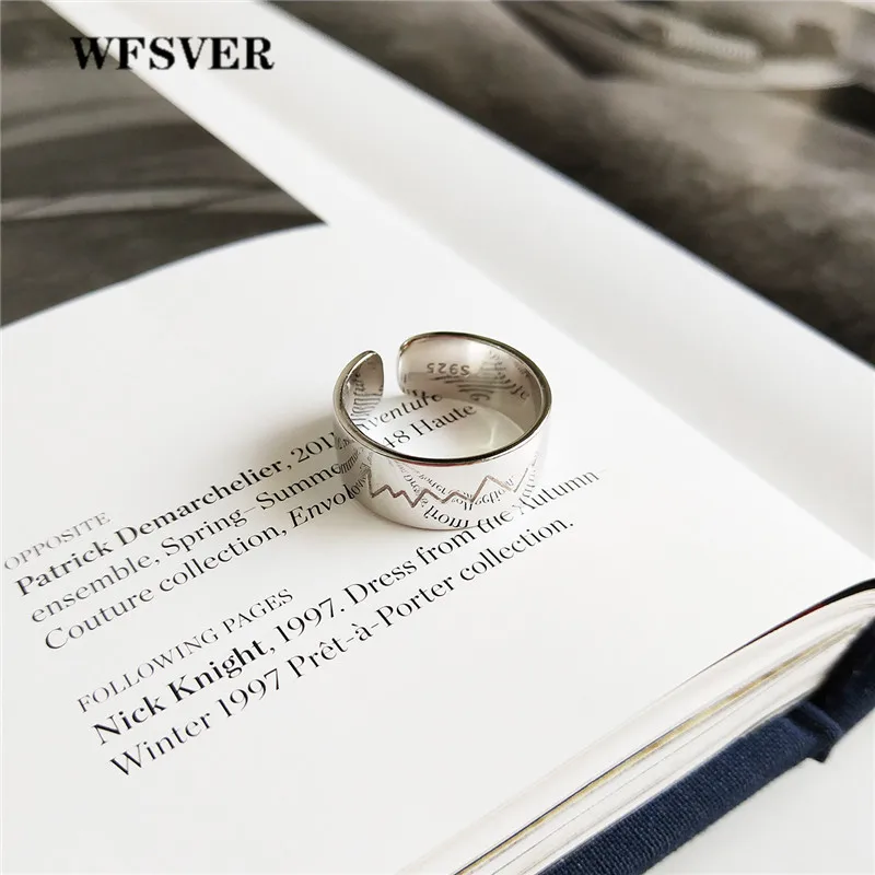 

WFSVER 925 Sterling Silver Jewelry Ring Electrocardiogram Pattern Opening Adjustable Ring Female Fashion Jewelry Party Gift