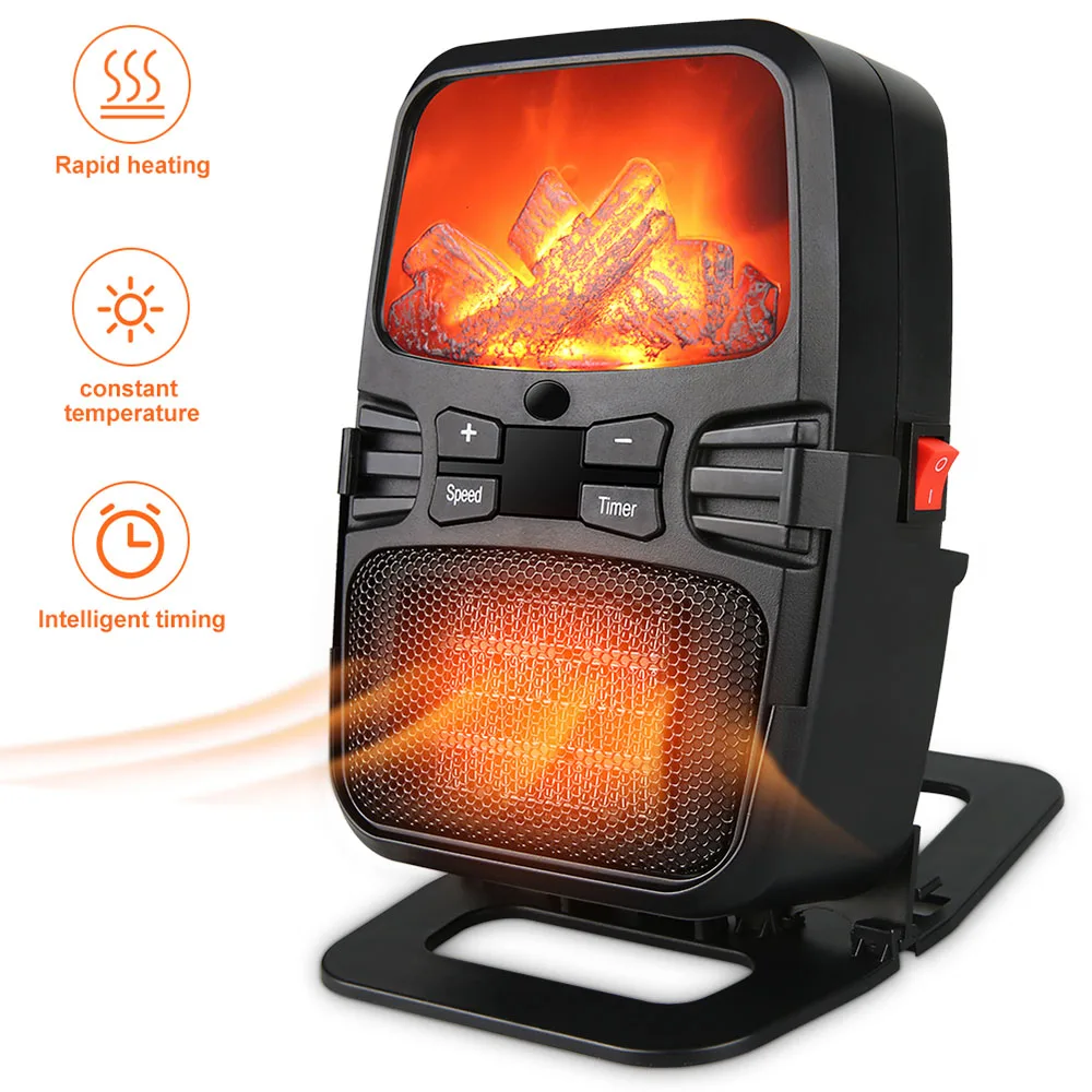 1000W Wall Outlet Flame Mini Heater Portable Heater Home Desktop Display Warm Fan Space Heater