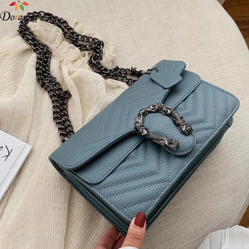 

DORANMI Striped Leather Shoulder Bags 2019 Women's Chain Strap Messenger Luxury Brand Designed Bag Solid Bolsos Mujer BG258