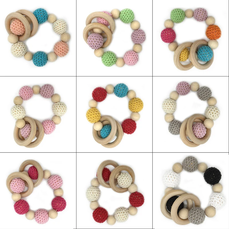 Baby Teether Handmade Nursing Wooden Crochet Beads Teething Knitted Bead With Mom Kids Bangle | Мать и ребенок