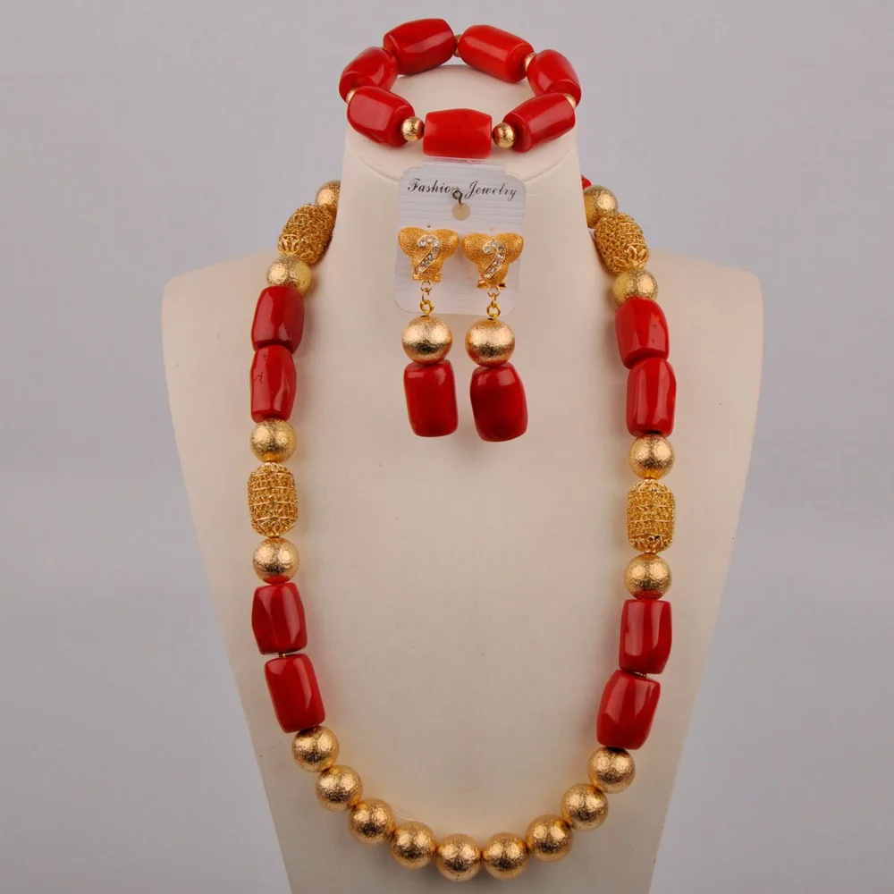 

24inches Red Coral Jewelry Set African Wedding Beades Bridal Wedding Jewelry Sets