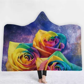 

3D Florals Blanket Winter Warm Thick Hooded Blanket Flannel Washable Warm Sofa Cloaks Cap Velvet Fleece Throw Blankets Dropship