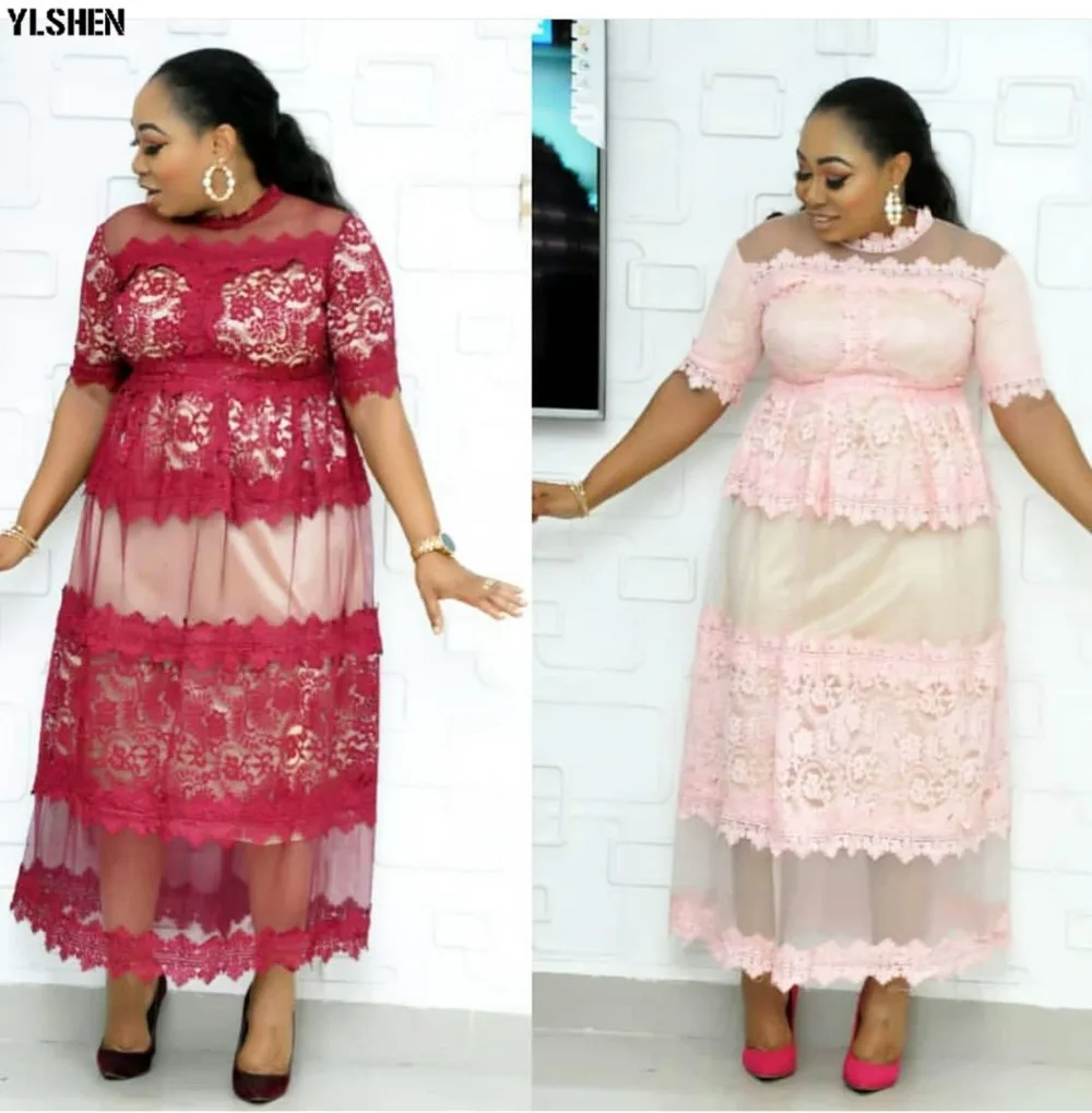 High Quality Elegant African Women Clothing Plus Size 3XL Evening Tunic Party Dress Formal Lace Mesh Dress Long Vestido De Festa 08