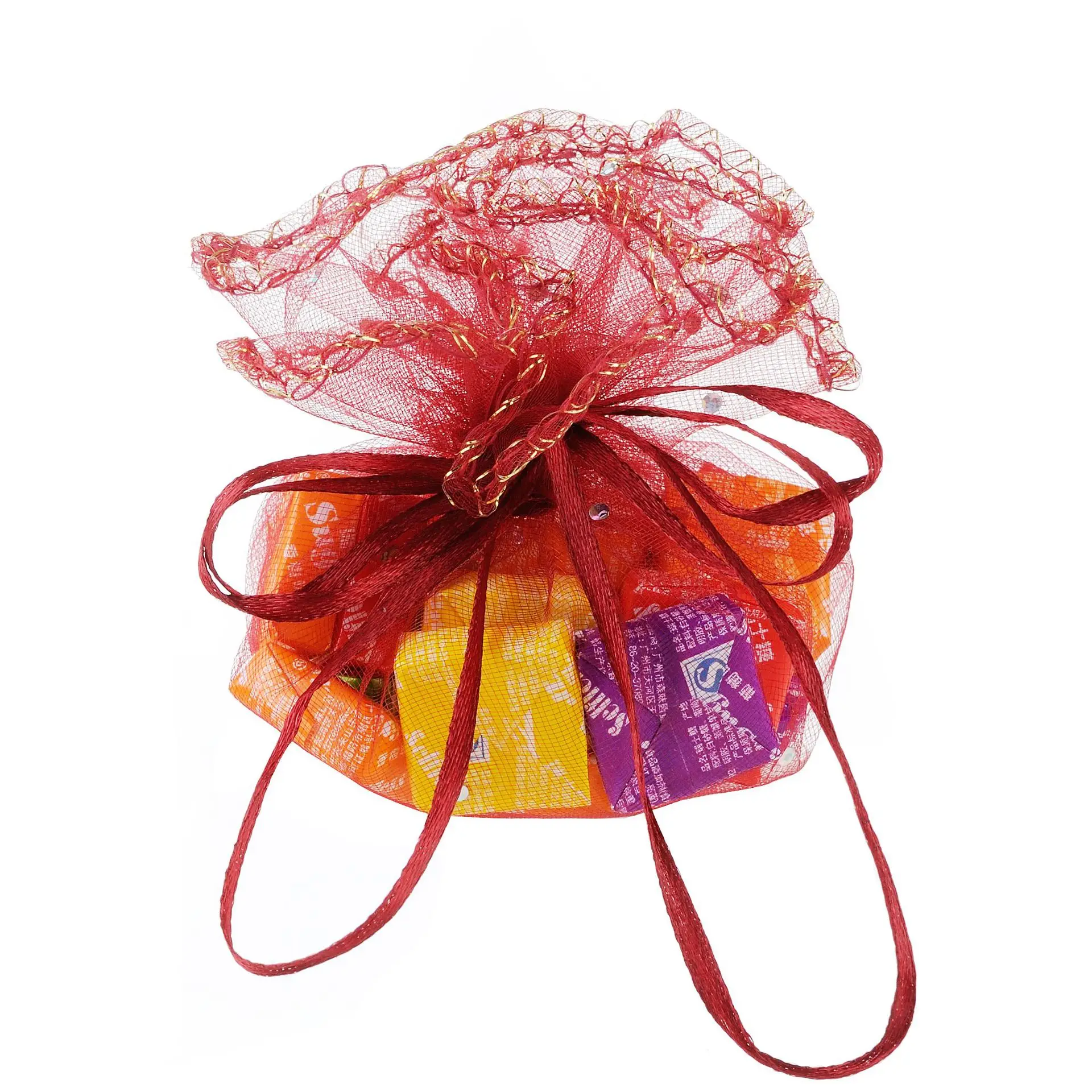 100pcs/lot 26cm Diameter Gauze Bag Round Organza Bag Drawstring Pouch Packaging Bags Wedding Christmas Candy Gift pouches