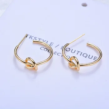 

(113)6PCS 20MM 24K Gold Color Plated Brass Round with Knot Stud Earrings High Quality DIY Jewelry Making Findings