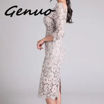 

Genuo New Fashion Women's Dress Fall 2019 New One-neck Low-breast Lace Seven-minute Sleeve-wrapped Hip Dress
