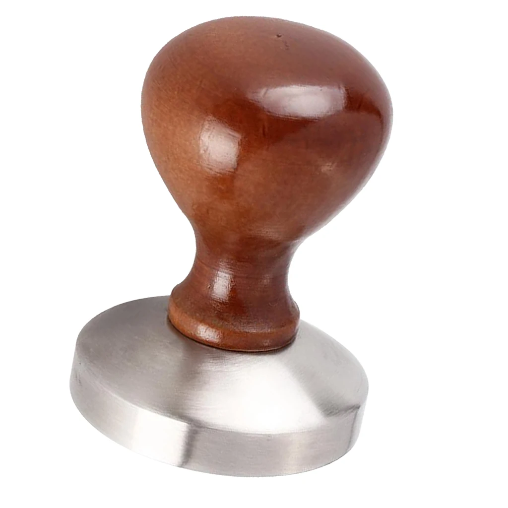 Stainless Steel Espresso Coffee Tamper Machine 58mm Flat Base Wood Handle