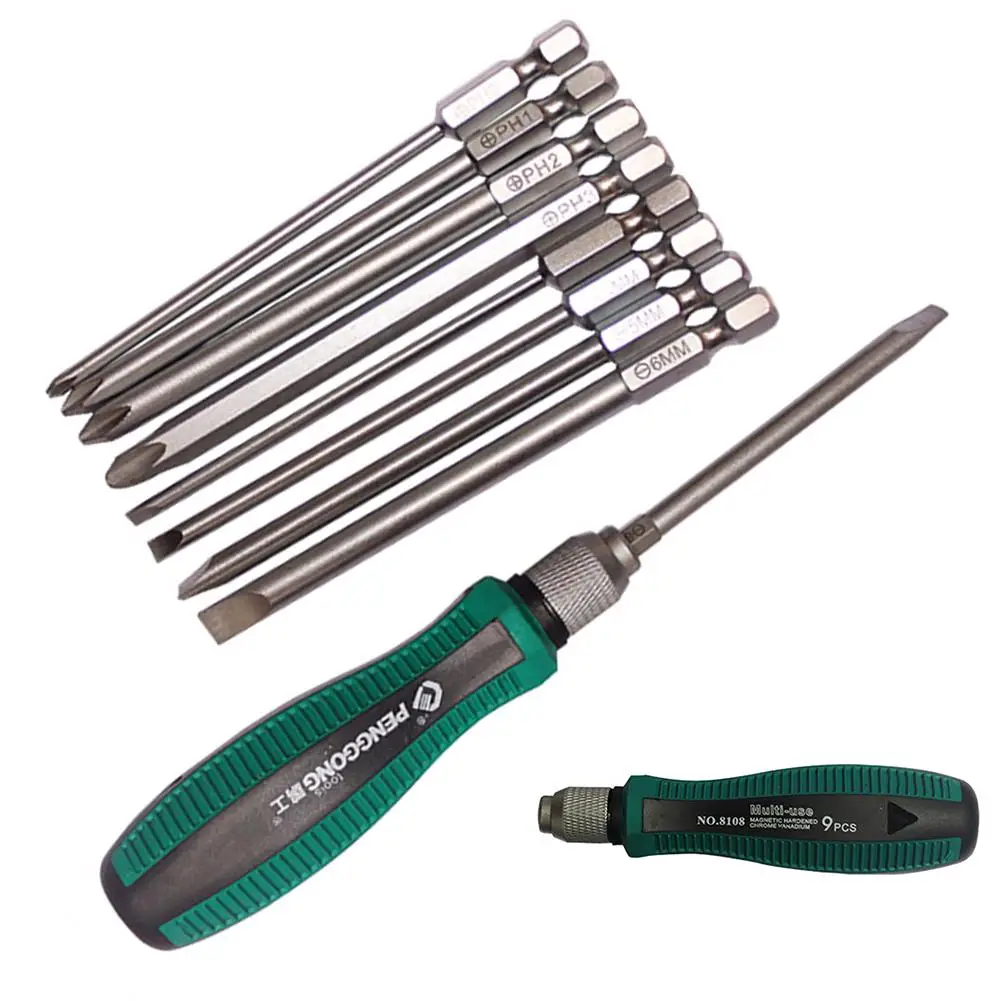 

9Pcs PengGong Multifunction Hex Shank Slotted Cross Screwdriver Bits Repair Tool