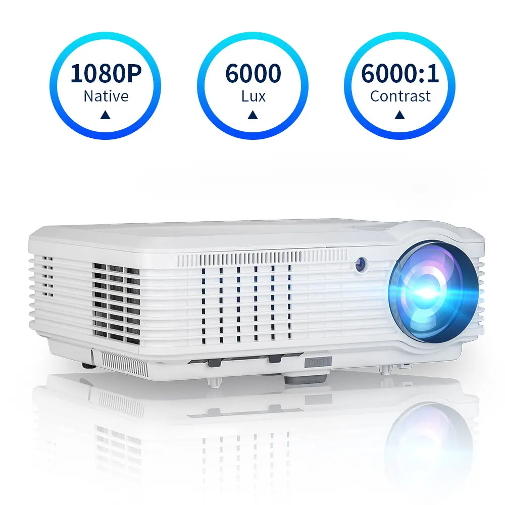 

LED Video Projector for Home Theater, 6000 Lumen Support 1080P Movie Projector with 200â€ Display,Smart Wireless Projector