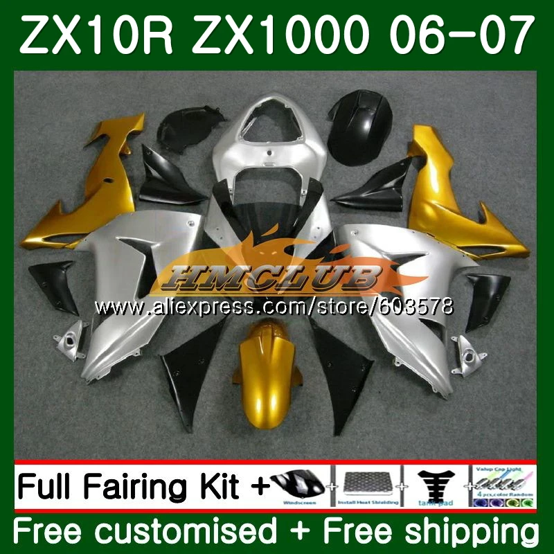 Корпус для KAWASAKI ZX 10 сотрудников отдела исследований ZX-1000 ZX-10R 06 07 117CL. 14 ZX1000 CC ZX10R 06 07 ZX 1000CC ZX 10R 2006 2007 цвета: золотистый, серебристый обтекатели - Цвет: No. 1