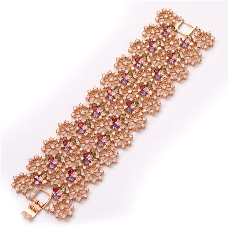 

AliExpress New Style Europe And America Mona Lisa Colorful Crystals Zircon Bracelet Multilayer Electroplated Rose Gold Bracelets