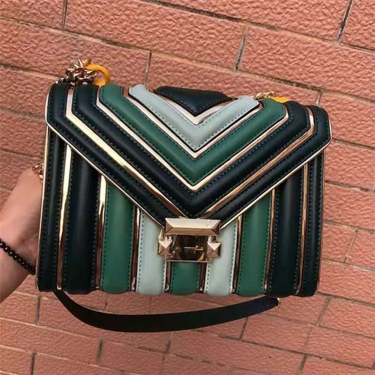 

2020 Spell Letter Envelope Contrast Color Chain V Grain Single Shoulder Oblique Satchel Genuine Leather Female Bag