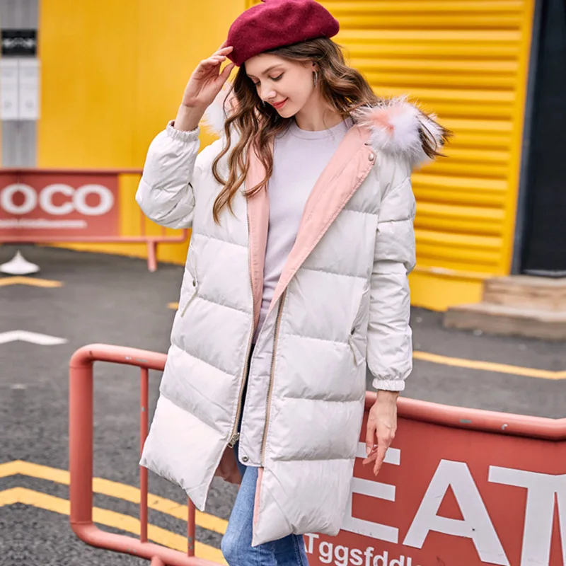 

Зимний пуховик, женское длинное пуховое пальто, женская Двусторонняя зимняя верхняя одежда, толстые теплые пальто на белом утином пуху, куртки LWL1168