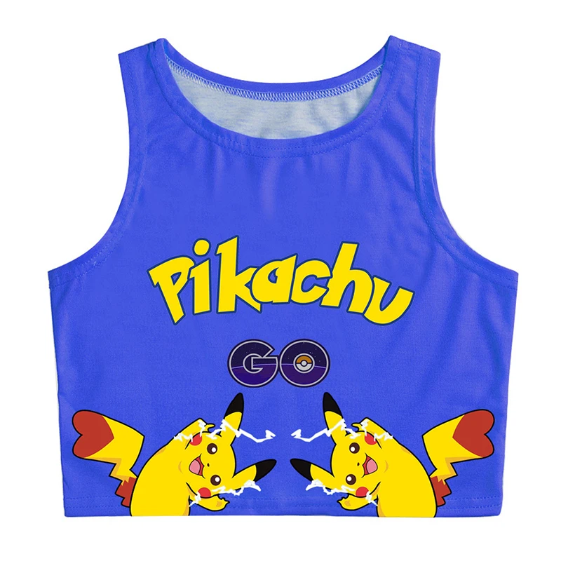 Pokemon Pikachu Jigglypuff Bulbasaur 3D топы для женщин Летний жилет без рукавов короткий укороченный Топ Футболка уличная одежда для девочек жилет - Цвет: Золотой