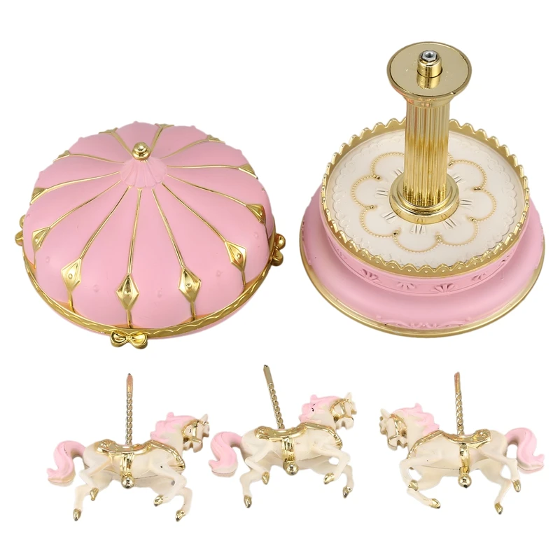 LED Music Box Carousel Round Music Boxes Decor Glowing Carousel Horse Music Box Christmas Wedding Birthday Gift