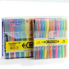 12 цветов Fineliner рисунок акварельные художественные маркеры ручки школьные принадлежности жирные двойной наконечник художественные принадлежности Кисть ручка