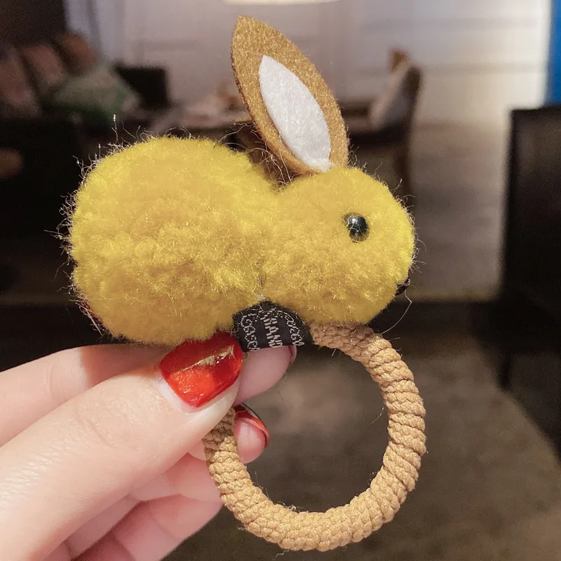Children Small Ring Elastic Hair Band Cute Plush Rabbit Bunny Ears Headdress Kids Hair Rope Hair Accessories Barrettes