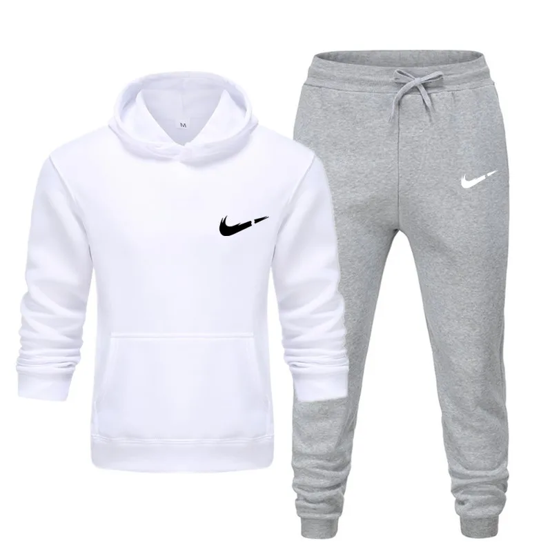 C-white light gray Комплекты из двух предметов, брендовый спортивный костюм, модные толстовки для мужчин, спортивная одежда, толстая шерсть с капюшоном+ штаны, спортивный костюм для мужчин - Цвет: C-white light gray