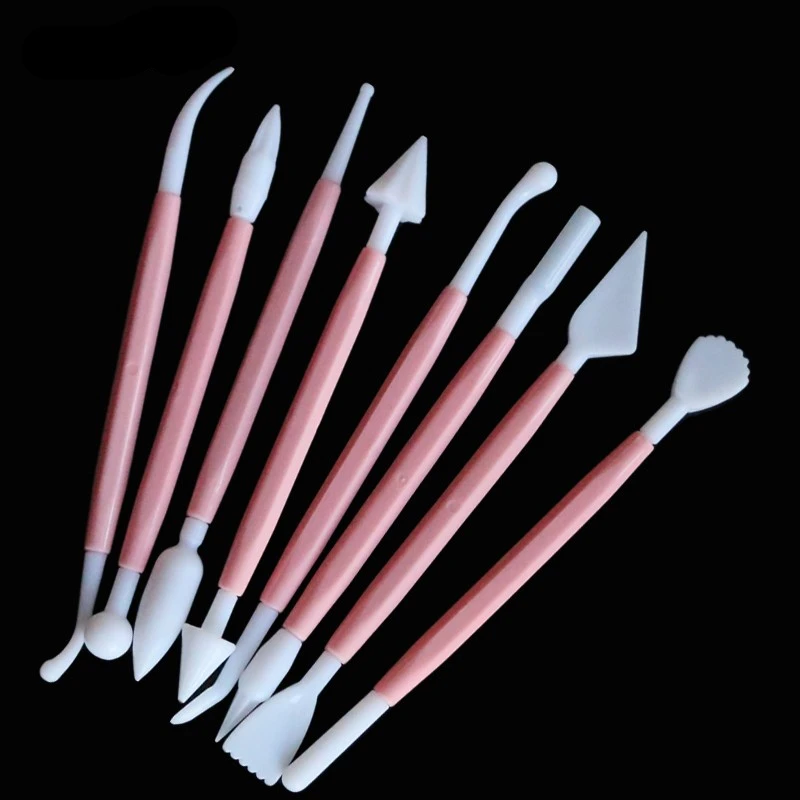 8pcs/Set Sculpture Double Sugar Modeling Cutter Smoother Polymer Clay Mold Fondant Gum Paste Decorating Tool Kit dough scraper,baking tool,dough cutter