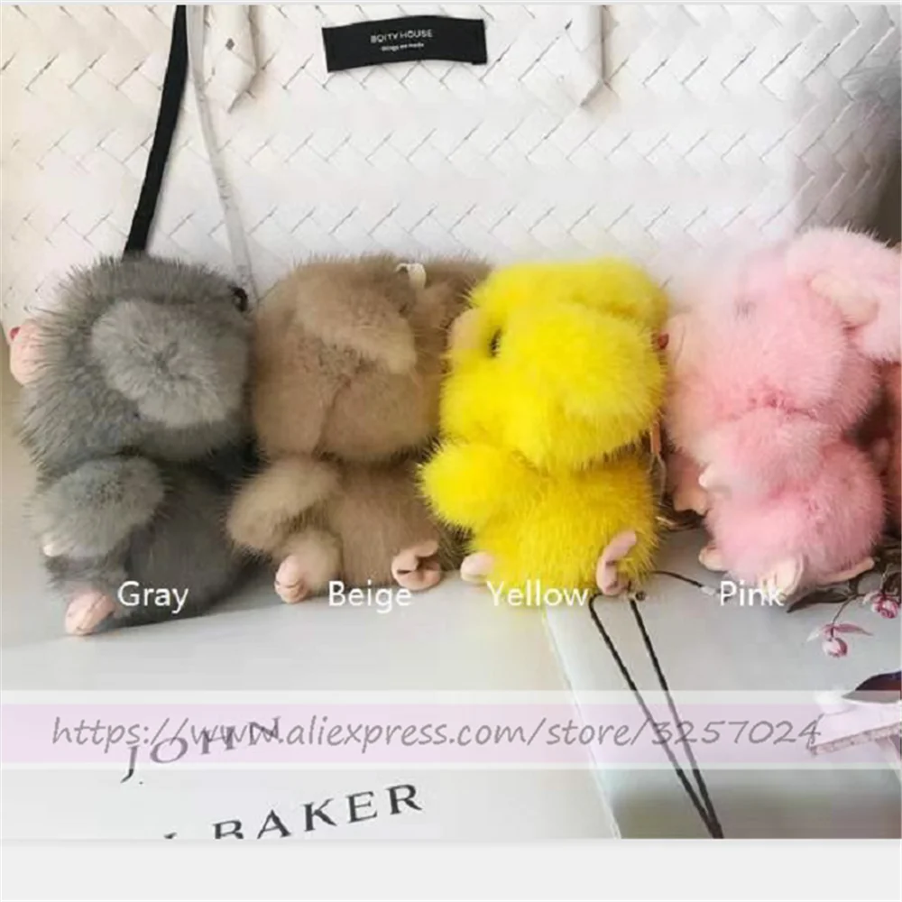 

Magicfur - Real Mink fur Cute Pig Mouse Keychain Bag Charm Kids Doll Key Ring Pendant Keychain Accessories