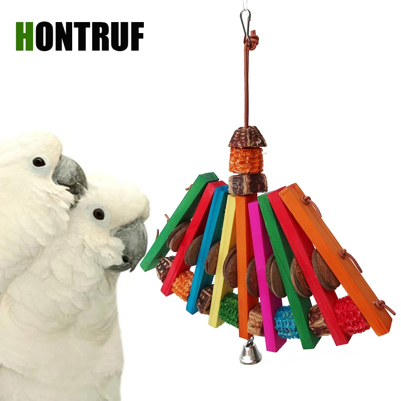 

Medium and Large Parrot Toy Wooden Bite Destruction Toy Pet Toy Bird Cage Accessory Training Toy Fruit Bite Toy String