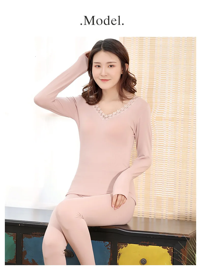 Winter New Keep Warm Women Underwear Set Lace Fashion Bodybuilding Long Johns Set