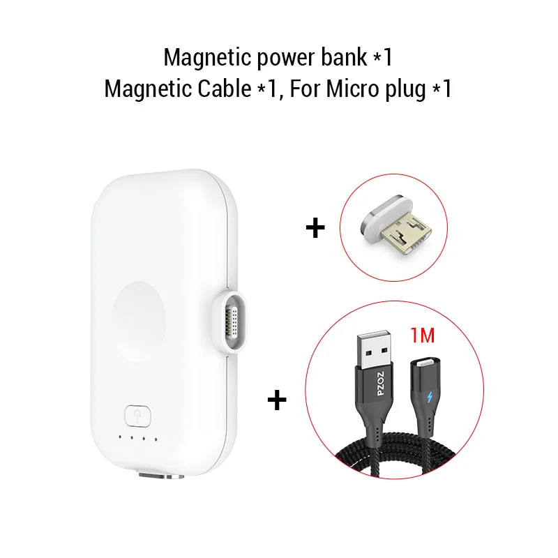 PZOZ, магнитный внешний аккумулятор для iPhone, Micro usb type C, 1200 мА/ч, мини-магнит, зарядное устройство, внешний аккумулятор для iPhone, iPad, Xiaomi, huawei, телефона - Цвет: White For Micro