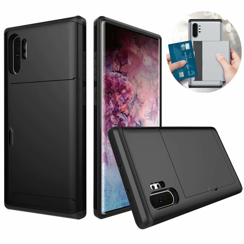 

Armor Phone Case For Samsung Galaxy Note 10 Plus Case Slide Wallet Card Slot Holder Cover For Note 10 TPU Shockproof Shell Coque