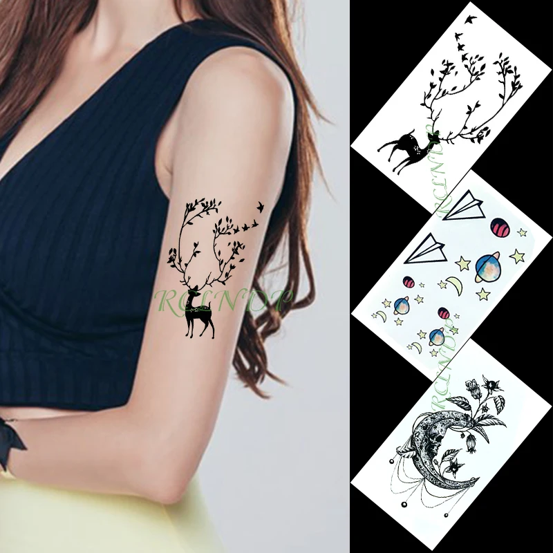 Waterproof Temporary Tattoo Sticker moon sun star plane deer bird small art tatto flash tatoo fake tattoos for women men kid | Красота и