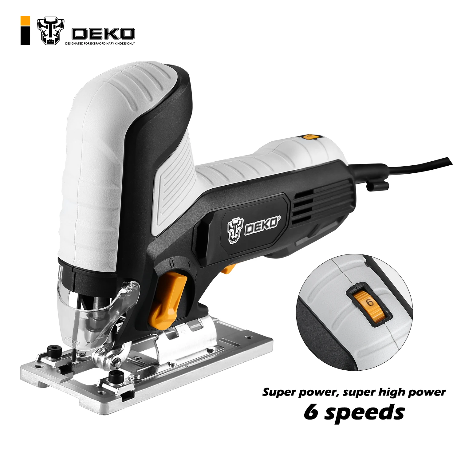 DEKO DKJS80Q3High Power Jig Saw 6 Variable Speed multi-angle Electric Saw Blades, Metal Ruler, Allen Wrench Jigsaw Power Tools