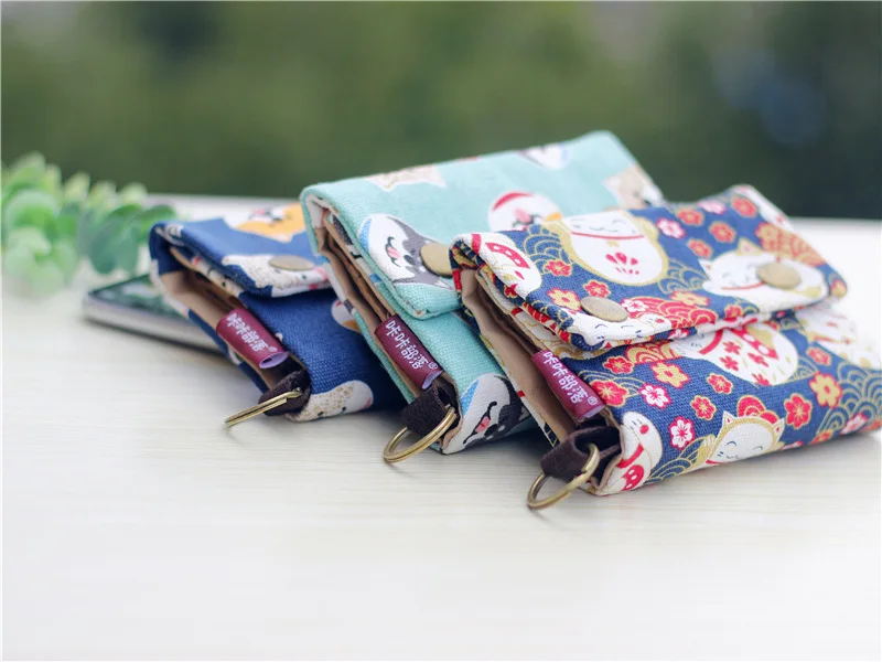 Handmade Three-Fold Fabric Wallet - Multi-Function Zipper Purse for Teens and Adults