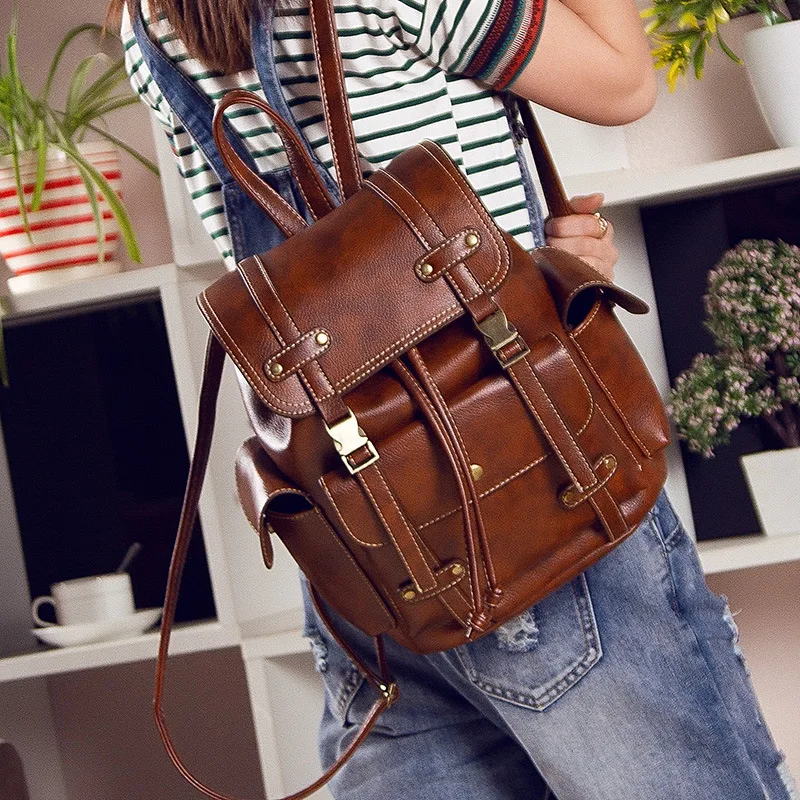 

Shoulders Bag Woman Belt Buckle Backpack England School Bag