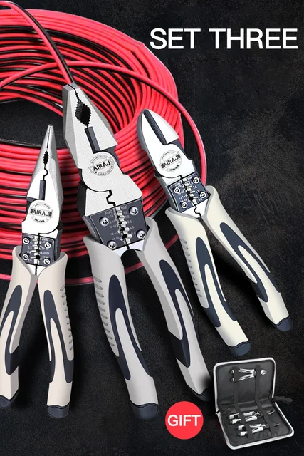 AIRAJ Multifunctional Universal Diagonal Pliers Needle Nose Pliers Hardware Tools Universal Wire Cutters Electrician Wire Pliers SET