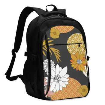 

Bags School Bags For Boy Girl TeenagerJapanese Golden Floral Pattern USB Charge Computer Laptop Back Pack