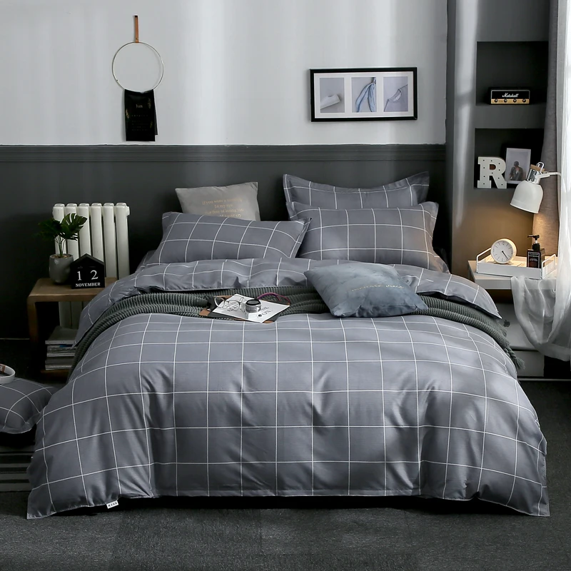 

Grey plaid 3/4pcs Bedding Sets simple Duvet Cover Bed Sheets Pillowcases twin full queen king Comforter cover luxury bedclothes
