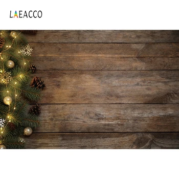 

Laeacco Christmas Wooden Board Pine Branch Light Deco Photography Backgrounds Customized Photographic Backdrops for Photo Studio