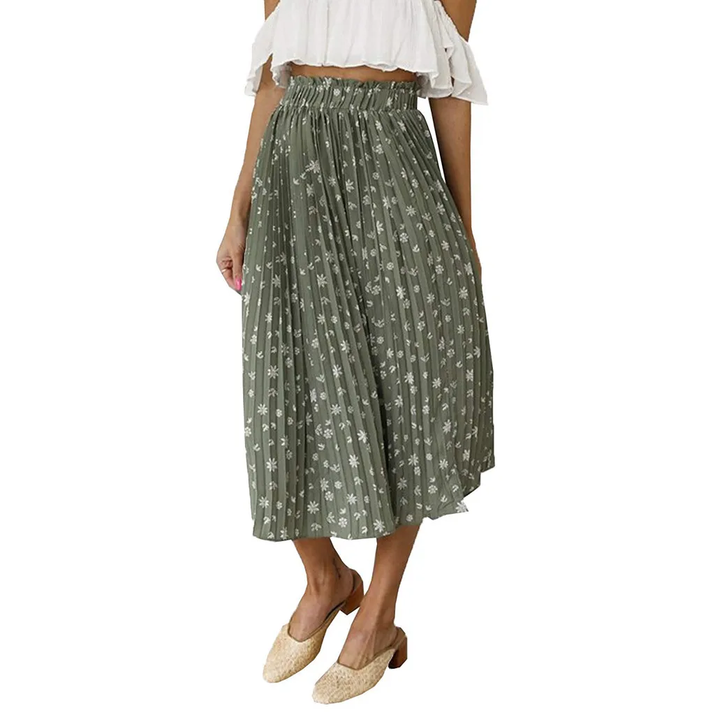 Дизайн модные богемные осенние женские, с цветочным узором Сплит юбка Пляжная Женская плиссированная летняя плиссированная шифоновая юбка