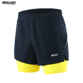 

ARSUXEO Men's Running Shorts 2 in 1 Quick Dry Active Training Exercise Jogging Sports Shorts with Longer Liner B202