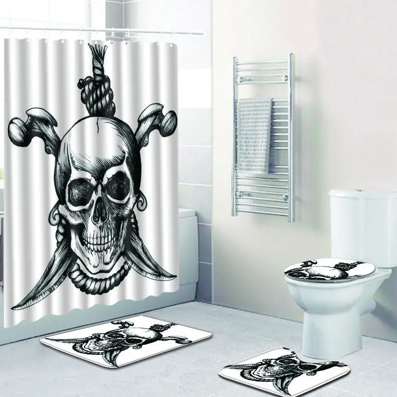 Zeegle Creative Bath Mat Halloween Mat for Toilet Bathroom Mat Set with Shower Curtain Washable Soft Bath Mat Toilet Seat Cover