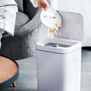

1pc USB Charging Smart Sensor Trash Can Automatic Intelligent Induction Dustbin with Lid Kitchen Trash Can Waste Garbage Bin