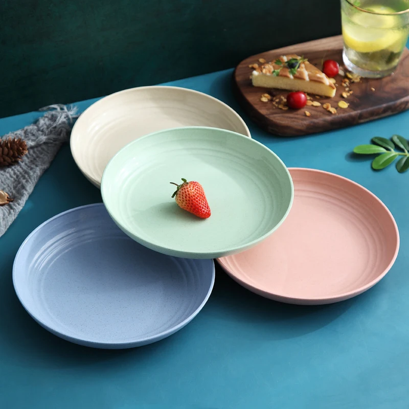 4 шт. поднос из пшеничной соломы для пикника|Блюдца и тарелки| |