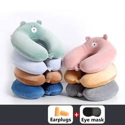 U Shaped Memory Foam Travel Pillow Bedding Car Aircraft Neck Massage Pillows Cotton Solid Color Free Eye Mask and Earplugs