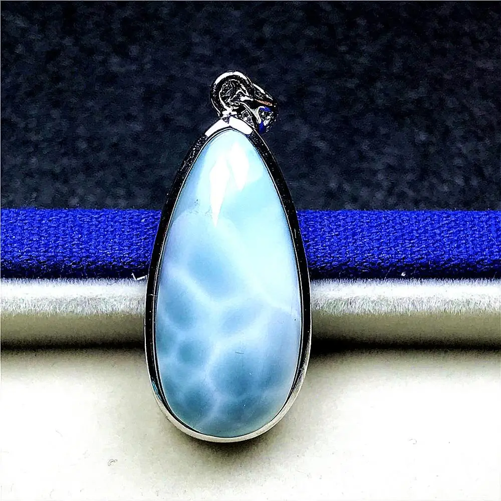 Натуральный Синий Подвеска larimar для обувь для мужчин и женщин; с украшением в виде кристаллов 28x15x9 мм капли воды бусины 925 серебро Доминика воды узор камня AAAAA