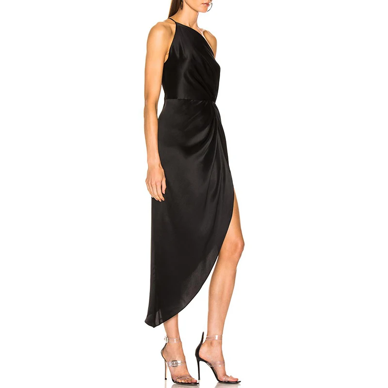 Gosexy, новинка, Vestidos, женское асимметричное платье на одно плечо, без рукавов, тонкое, Драпированное, вечерние, сексуальное, с разрезом, облегающее платье