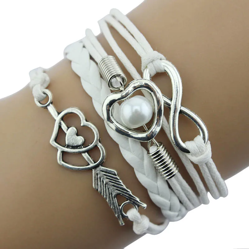 

1PC Infinity Love Heart Pearl Friendship Antique Leather Charm Bracelet 100% Brand new Bohemian Bracelet high quality Jewelry
